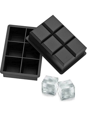 Mikasso Mum Kalıbı 6 Bölmeli Büyük Boy Silikon Buz Kalıbı - 6'lı Siyah Silikon Kare Buzluk Silikon