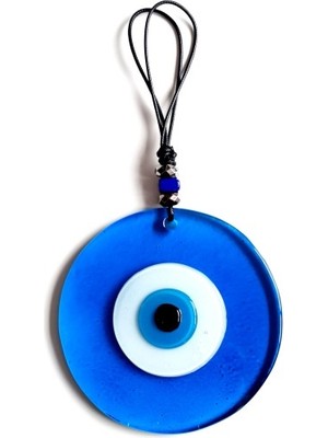 Ett Nazar Boncuklu El Yapımı Deri Ipli Açık Mavi Şeffaf Cam Duvar Süsü