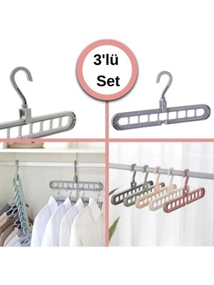 Mikasso 3 Adet Çok Fonksiyonlu Dolap Içi Düzenleyici Organizer Sihirli Askı Tişört Gömlek Elbise Askısı Plas