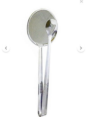 Mikasso Lüks Süzgeçli Kızartma Maşalı Kevgir Paslanmaz Çelik Beyaz