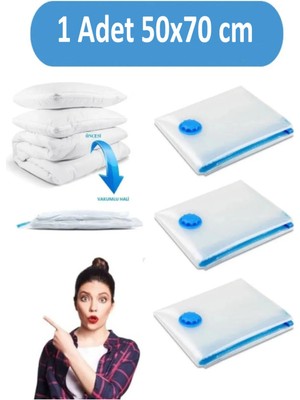 Mikasso Vakumlu Hurç Yorgan Hurcu Valiz Düzenleyici Gardırop Düzenleyici Vakumlu Poşet Plastik Beyaz