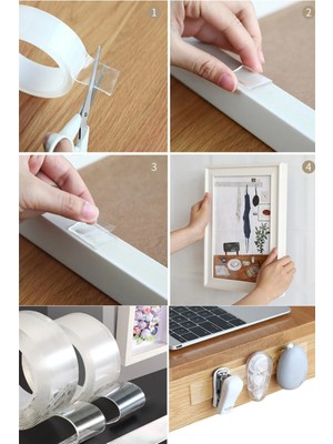 Mikasso Nano Bant Süper Güçlü Şeffaf Çift Taraflı Yapışkan Bant 3 Metre Uzunluk Pratik Sabitleyici Şeffaf