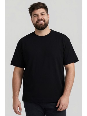 Tommy Life Siyah Baskılı O Yaka Rahat Form Battal Büyük Beden Erkek T-Shirt - 88472