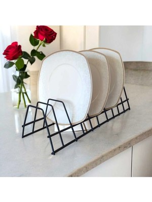 Mikasso Tabaklık Rafı- Tencere Kapak Düzenleyici-Tabak Kurutmalık -10 Bölmeli Antrasit Stand Metal 34 x 25 G