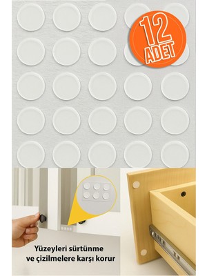 Mikasso 12’li 18MM Yapışkanlı Şeffaf Silikon Ses Stoperi, Dolap Çekmece Tamponu Kaydırmaz Cam Masa Altlığı Ş