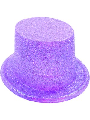 NessiWorld Floresan Mor Renk Simli Uzun Fötr Melon Şapka 12 cm