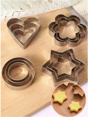 Mikasso 12'li Paslanmaz Çelik Kurabiye Çerez Kek Kesme Kalıbı Seti Çelik Metalik