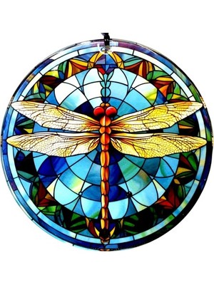 Ett Yusufçuk Kuşlu 23 Santimetre Çapında Füzyon Cam Duvar Süsü