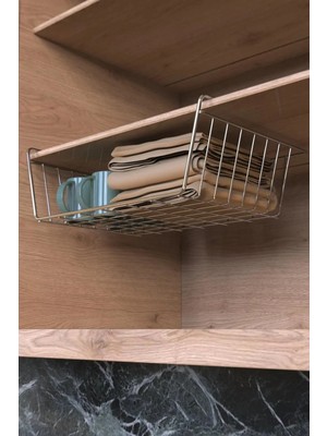 Mikasso Paslanmaz Dayanıklı Kanguru Raf, Çok Amaçlı Sepet, Raf ve Dolap Düzenleyici Metal 35 x 26 Bej