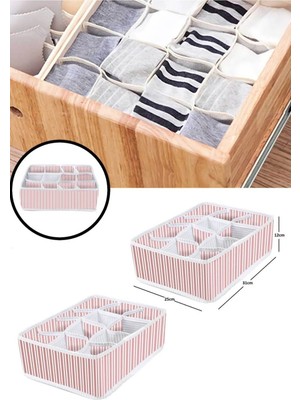 Mikasso 2 Adet 12 Bölmeli Organizer Çekmece Içi Düzenleyici Pembe Kumaş Pembe