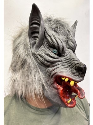 Kafaya Tam Geçmeli Lateks Dil Çıkaran Mavi Gözlü Kurt Maskesi Nessiworld