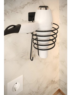 Mikasso Yapışkanlı Vidalı Siyah Fön Makinası Askısı Saç Kurutma Makinesi Tutacağı Fön Makinesi Askı Aparatı