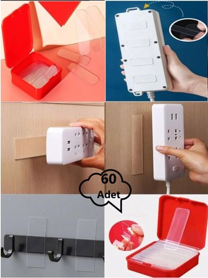 Mikasso 60 Adet Çok Amaçlı Çift Taraflı Bant Eşya Sabitleme Bandı Kutulu Şeffaf Çift Taraflı Bant Şeffaf