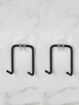 Mikasso Yapışkanlı 2 Adet Çift Kancalı Banyo Mutfak Askısı Metal Askılık Duvar Askı Organizer Siyah