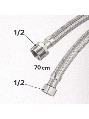 Mikasso Spiral Çelik Flex Hortum 1/2 Erkek – 1/2 Dişi | 70 cm