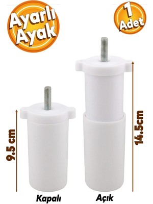 Mikasso Gizli Mobilya Kanepe Sehpa Tv Ünitesi Koltuk Orta Destek Ayağı Ayarlanabilir 9.5 cm Beyaz Baza Ayak