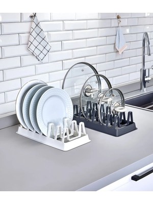 Mikasso 1 Adet Raffy 6 Bölmeli Tencere Kapak Tabak Düzenleyici Organizer G-234 Plastik 10 x 15 Beyaz Tr