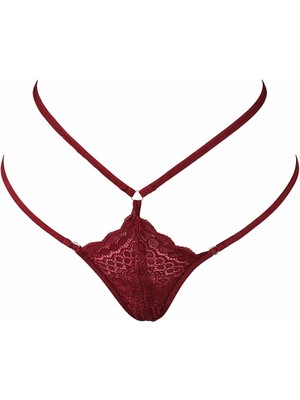 Genel Kadın Bordo Dantel String Külot Ince Askılı Tanga Iç Çamaşırı