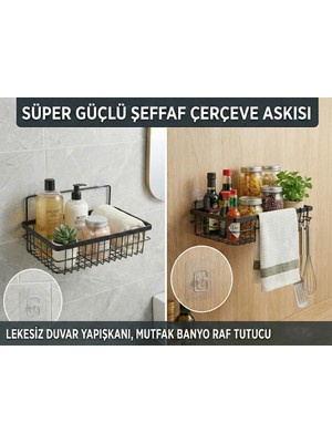 Mikasso 5'li Şeffaf Güçlü Yapışkanlı Askı – Delmeden, Iz Bırakmadan Duvar ve Fayans Montaj Kancası Beyaz