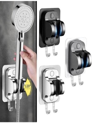 Mikasso Gümüş Gri Duş Mafsalı Yapışkanlı Askılı Lif Havlu Askılı Duş Başlığı Tutacağı Banyo Duşakabin Duş Tu