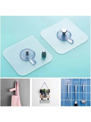 Mikasso Ultra Güçlü Vantuzlu Askı Çerçeve Askısı Vidalı Kanca Yapışkanlı Dayanıklı Şeffaf Raf Tutucu