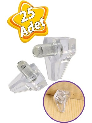 Mikasso Kristal Raf Pimi Şeffaf Cam Ahşap Metal Raf Tutucu Çivisi Mobilya Dolap Pimi (25 Adet) Turuncu