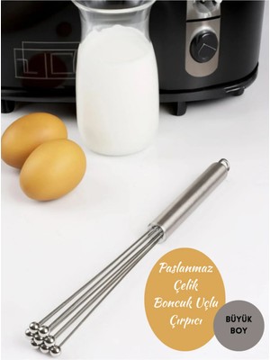 Mikasso Paslanmaz Çelik Yeni Nesil Top Uçlu Çırpıcı, Yummurta Çırpıcısı,sos Karıştırıcı Paslanmaz Çelik