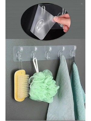 Mikasso Yapışkanlı Şeffaf Duvar Askısı Banyo Mutfak Düzenleyici Askı Pratik Kanca Askılık Plastik Turuncu