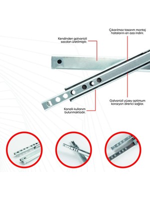 Mikasso 17 mm 27CM Gömme Ince Teleskopik Bilyeli Dolap Çekmece Rayı Gri