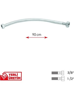 Mikasso Paslanmaz Çelik Flex Hortum 3/8 - 1/2 Batarya Ara Bağlantı Hortumu 90 cm Çok Renkli