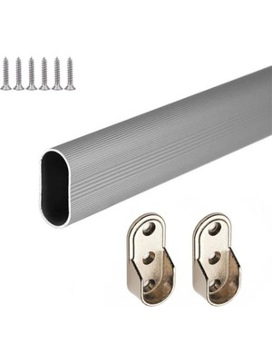 Mikasso Oval Alüminyum 70 cm Dolap Içi Askı Borusu 2 Adet Flanş Vidaları Gri