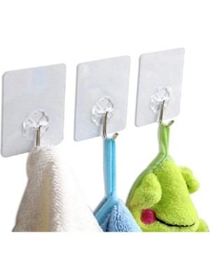 Mikasso Güçlü Görünmez Şeffaf Askı 3 Adet Lekesiz Duvar Yapışkan Kanca Lı Mutfak Banyo Tutucu Aksesuar Turun