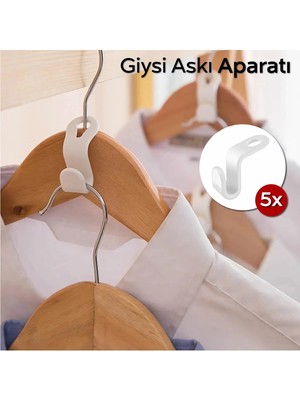 Mikasso 5 Adet Elbise Askısı Bağlantı Kancası Aparatı Düzenleyici Organizer MIT1221 Plastik Beyaz Cn