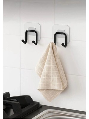 Mikasso Yapışkanlı 2 Adet Çift Kancalı Banyo Mutfak Askısı Metal Askılık Duvar Askı Organizer Siyah