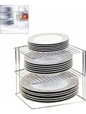 Mikasso Dolap Içi Düzenleyici 2 Katlı Raf Düzenleme, Tabak Düzenleme, Portatif 2 Katlı Raf Paslanmaz Krom Me