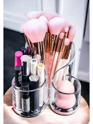 Mikasso Çok Amaçlı Üç Gözlü Triplex Fırça Makyaj Aksesuarı Ev Düzenleyici Organizer Plastik Beyaz