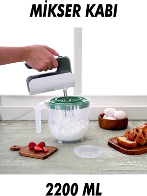 Mikasso 2200 ml Şeffaf Ölçekli Mikser Karıştırma Kabı - Sıçratmayan Mixer Ölçü Kabı Plastik Şeffaf