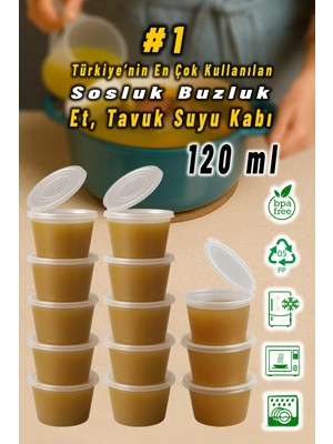 Mikasso 25 Adet Sızdırmaz 120 ml Mini Saklama Kabı Sosluk Buzluk Kabı, Et Suyu, Kemik Suyu, Sos Kabı Mutfak