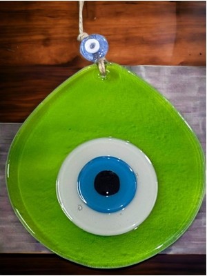 Ett Orta Boy Şeffaf Yeşil Damla Desen Nazar Boncuklu Duvar Dekoru Cam Duvar Süsü