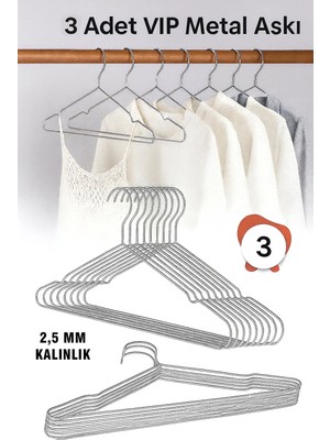 Mikasso Metal Elbise Kıyafet Askısı,3 Adet, Giysi Askısı,pantolon Askısı Tel Askı Vıp Metal Gümüş Tr