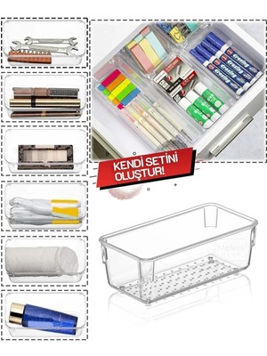 Mikasso Çekmece Içi Düzenleyici Modüler Saklama Kabı Makyaj Takı Organizeri 15 x 7,5 cm Plastik Beyaz