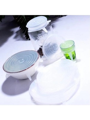 Mikasso Çok Amaçlı Streç Silikon Kapak 6 Lı - Saklama Kabı Kapağı Cam Turuncu