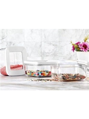 Mikasso 3'lü 0,250ML X3 Adet Mini Set Şeffaf Vakumlu Kare Saklama Kabı Akrilik Turuncu