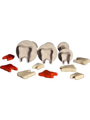 Mikasso Diş Şekilli Mini Enjektörlü Kopat Şeker Hamuru Basmalı Kalıp Küçük Boy 3 Lü Plastik