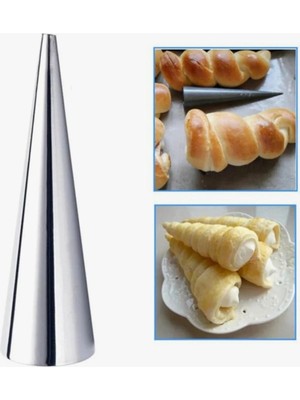 Mikasso 3'lü Paslanmaz Çelik Korneo Kalıbı | Huni Biçimli Kurabiye Şekillendirici Kornet Kruvasan Kalıp Seti