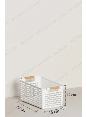 Mikasso 1 Adet Beyaz Sepet Ahşap Görünümlü Tutamaçlı Çok Amaçlı Sepet Organizer Düzenleyici Set Plastik Beya