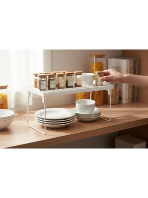Mikasso Dolap Içi Raf Düzenleyici Organizer Dolap Içi Tabak Bardak Baharat Rafı Plastik Beyaz Tr