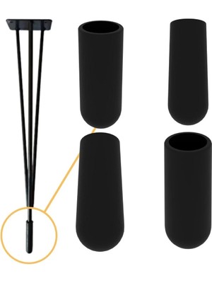 Mikasso Tel Sandalye, Firkete Masa Sehpa Ayak Pabucu 10 mm (24 Adet) Siyah