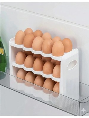 Mikasso Katkat Yumurtalık, Yumurta Organizeri Buzdolabı Yumurtalık Düzenleyici 30'lu 3 Katlı Raf Yumurtalık