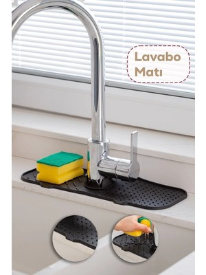 Mikasso Leon Life Elastik Musluk Lavabo Matı Gri-Su Tutucu Düzenleyici Kaydırmaz Mutfak Banyo Matı Plastik 3